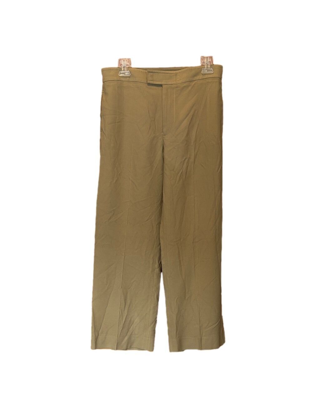 Scanlan Theodore Beige Flat Front Straight Wide Leg Trousers Size 6